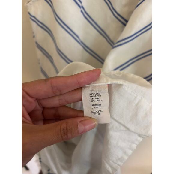 J. Crew Mini Dress Women's 00 White Blue Stripes Cotton Linen Blend Nautical - Picture 6 of 7